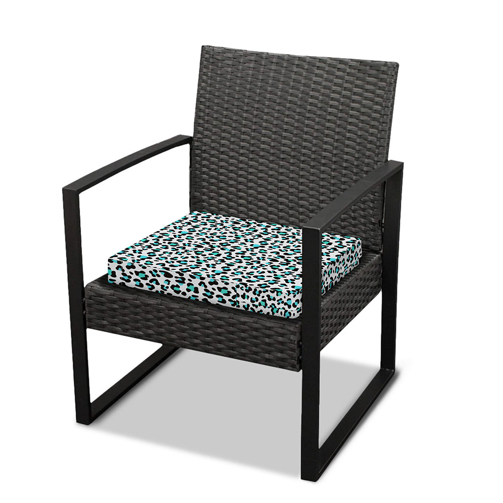 White And Teal Leopard Print Outdoor Seat Cushion Cover