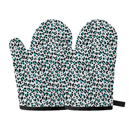 White And Teal Leopard Print Oven Mitts