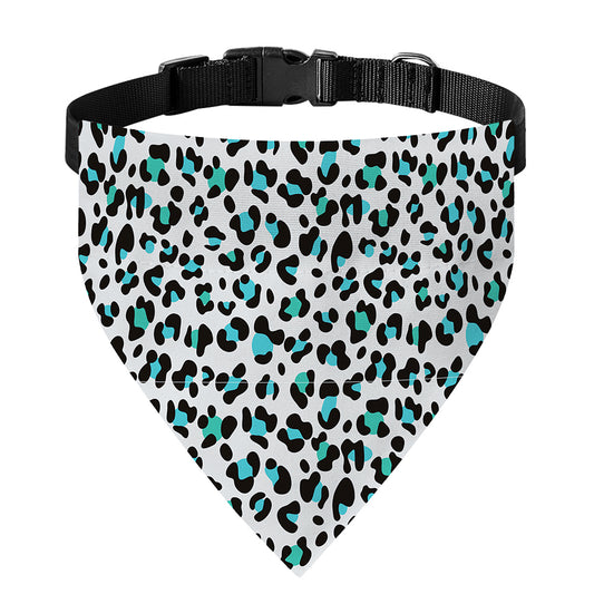 White And Teal Leopard Print Over The Collar Dog Bandana