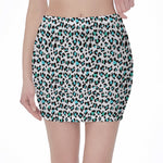 White And Teal Leopard Print Pencil Mini Skirt