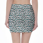 White And Teal Leopard Print Pencil Mini Skirt
