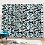 White And Teal Leopard Print Pencil Pleat Curtains