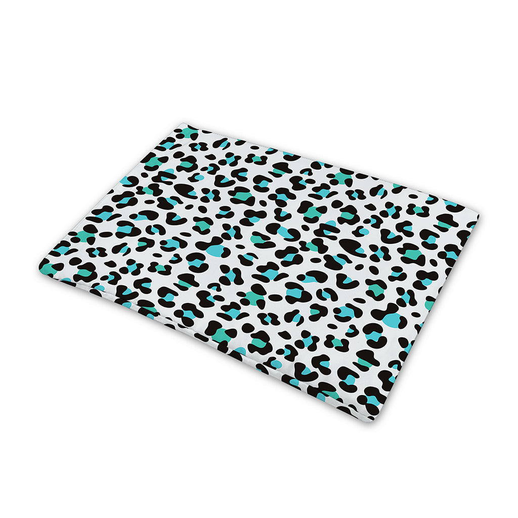 White And Teal Leopard Print Pet Cooling Mat Cover