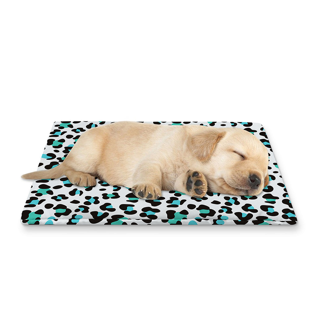 White And Teal Leopard Print Pet Cooling Mat Cover
