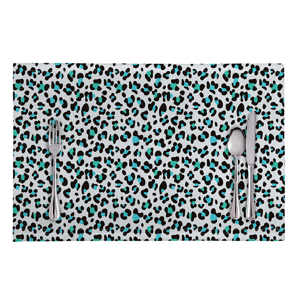 White And Teal Leopard Print Placemat