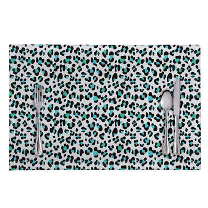 White And Teal Leopard Print Placemat