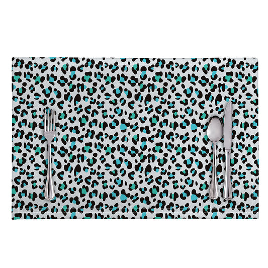 White And Teal Leopard Print Placemat
