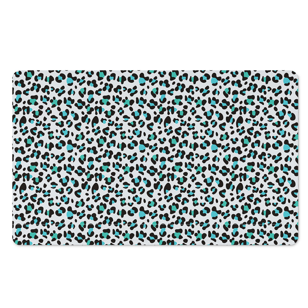 White And Teal Leopard Print Polyester Doormat