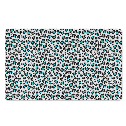 White And Teal Leopard Print Polyester Doormat