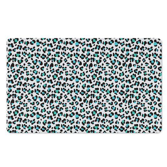 White And Teal Leopard Print Polyester Doormat