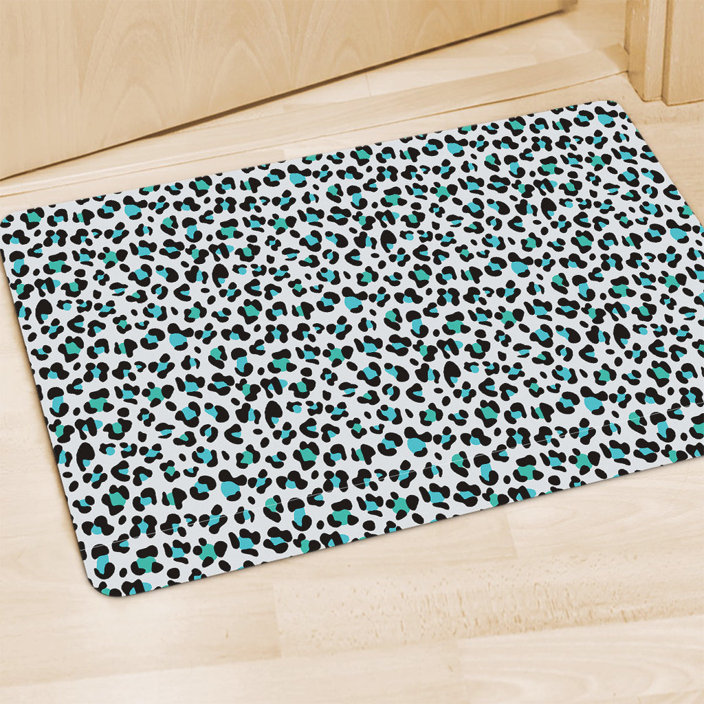 White And Teal Leopard Print Polyester Doormat