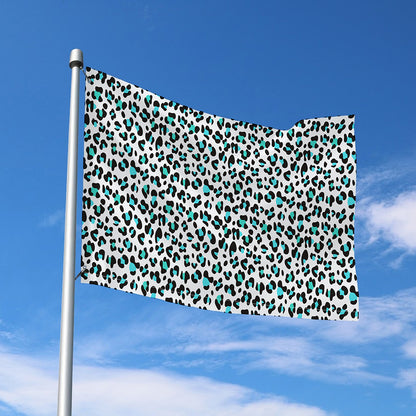 White And Teal Leopard Print Polyester Flag