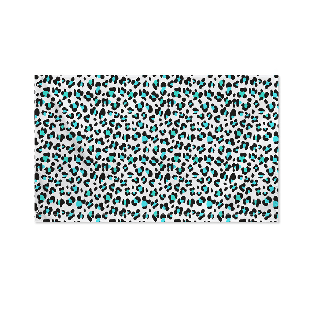 White And Teal Leopard Print Polyester Flag