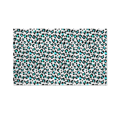 White And Teal Leopard Print Polyester Flag
