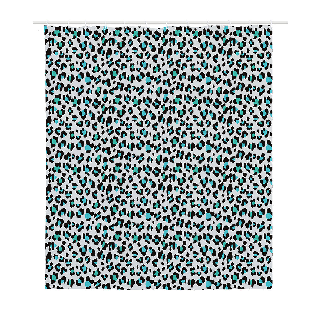 White And Teal Leopard Print Polyester Shower Curtain