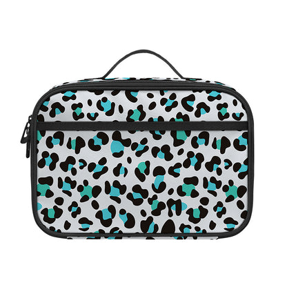White And Teal Leopard Print Portable Lunch Bag