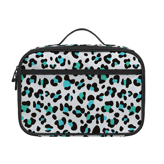 White And Teal Leopard Print Portable Lunch Bag