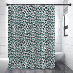 White And Teal Leopard Print Premium Shower Curtain