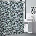 White And Teal Leopard Print Premium Shower Curtain