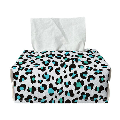 White And Teal Leopard Print Rectangle Tissue Box Cover