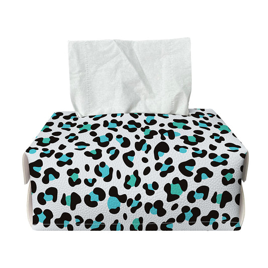 White And Teal Leopard Print Rectangle Tissue Box Cover