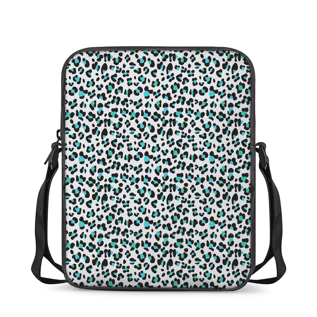 White And Teal Leopard Print Rectangular Crossbody Bag