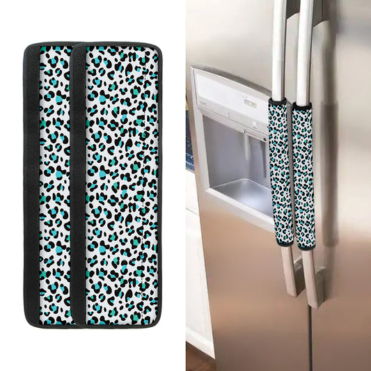 White And Teal Leopard Print Refrigerator Handle Covers