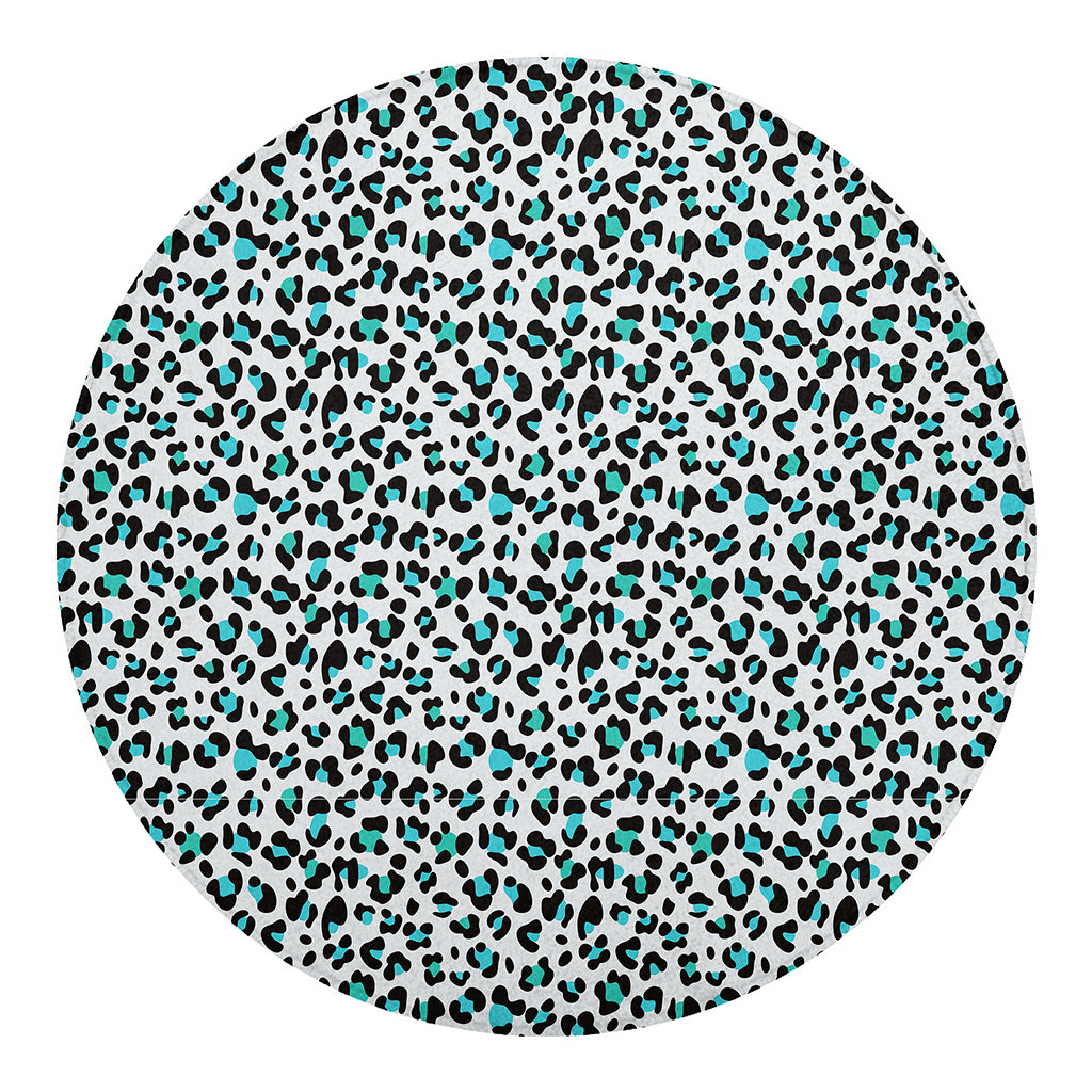 White And Teal Leopard Print Round Blanket