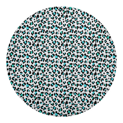 White And Teal Leopard Print Round Blanket