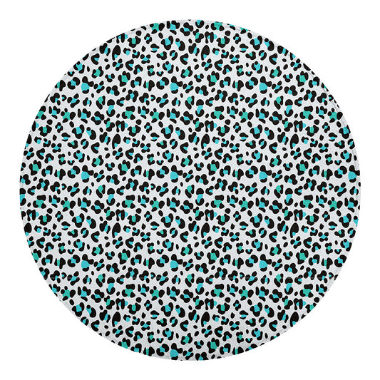 White And Teal Leopard Print Round Blanket