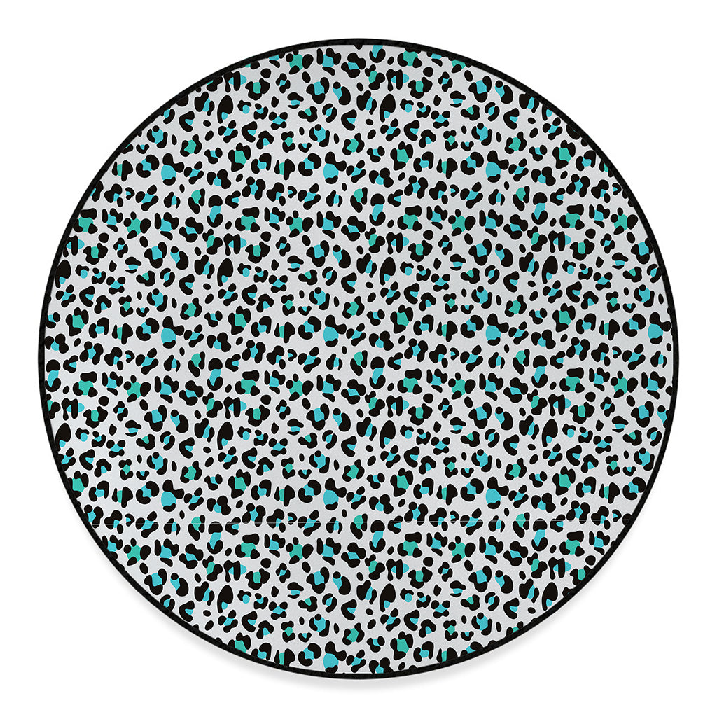 White And Teal Leopard Print Round Floor Mat