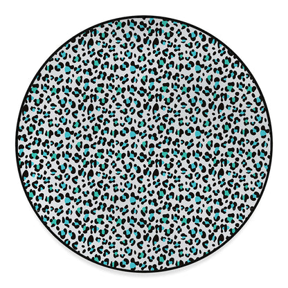 White And Teal Leopard Print Round Floor Mat