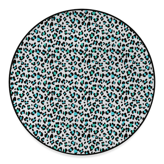 White And Teal Leopard Print Round Floor Mat