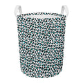 White And Teal Leopard Print Round Laundry Basket