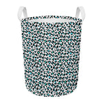 White And Teal Leopard Print Round Laundry Basket