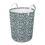 White And Teal Leopard Print Round Laundry Basket