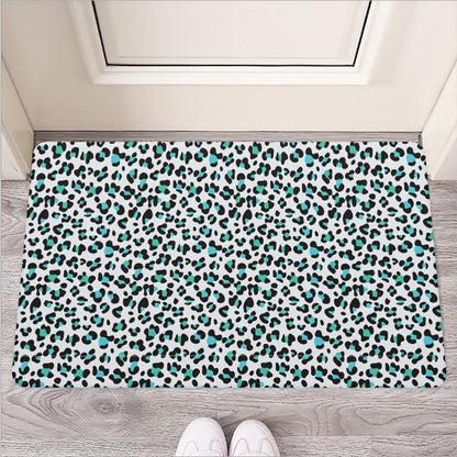 White And Teal Leopard Print Rubber Doormat