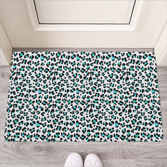 White And Teal Leopard Print Rubber Doormat