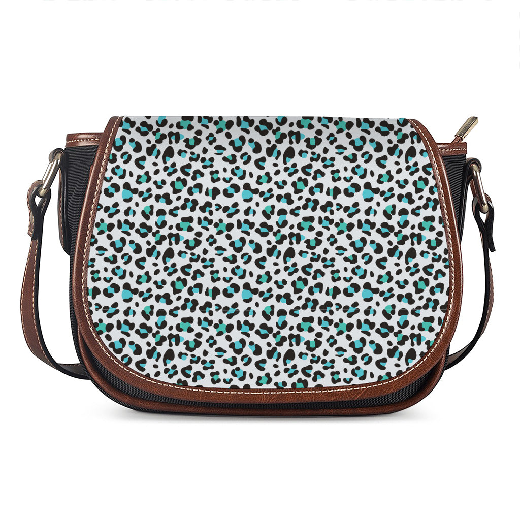 White And Teal Leopard Print Saddle Bag