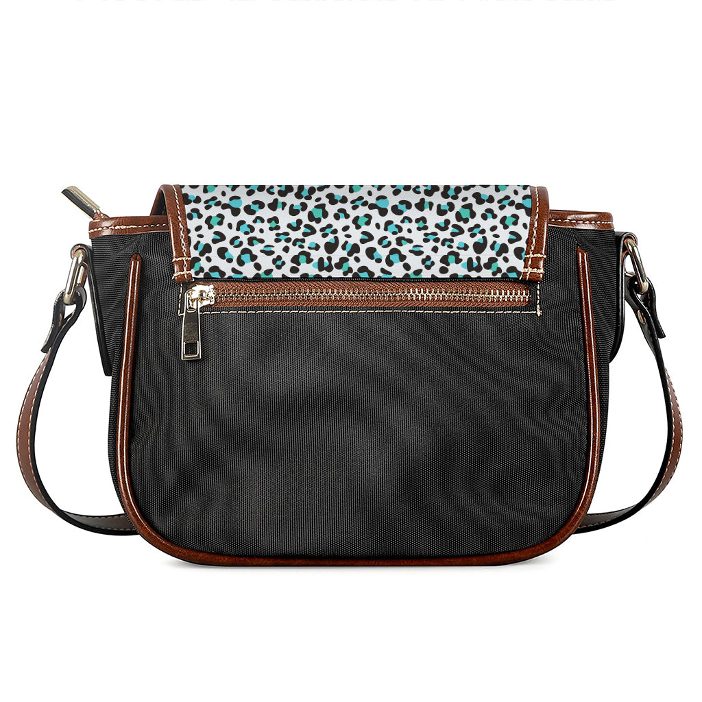 White And Teal Leopard Print Saddle Bag