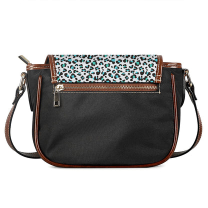 White And Teal Leopard Print Saddle Bag