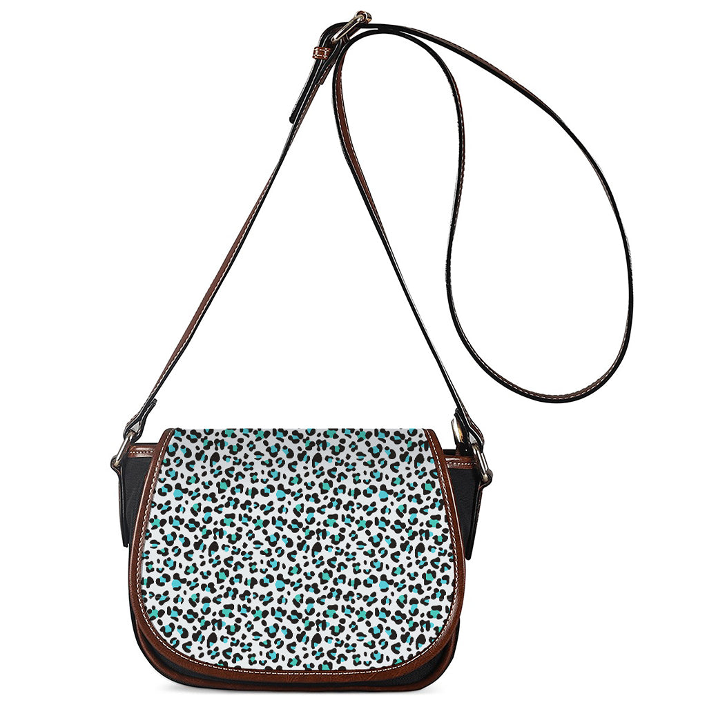 White And Teal Leopard Print Saddle Bag