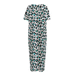 White And Teal Leopard Print Short Sleeve Long Nightdress
