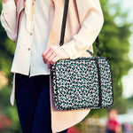 White And Teal Leopard Print Shoulder Strap Bible Bag