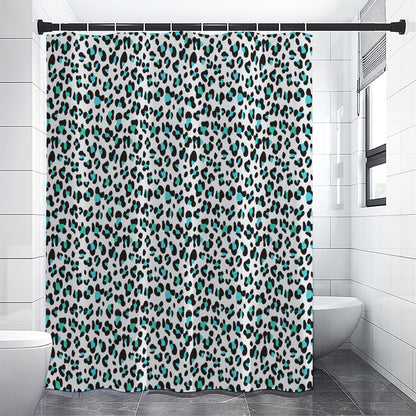 White And Teal Leopard Print Shower Curtain