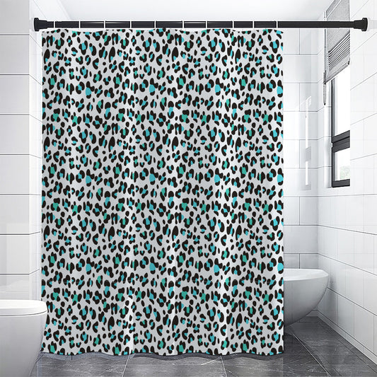 White And Teal Leopard Print Shower Curtain