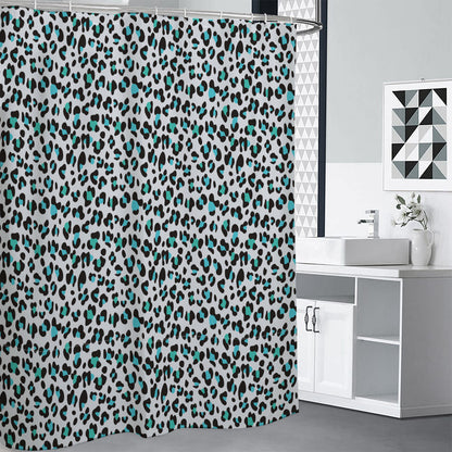 White And Teal Leopard Print Shower Curtain