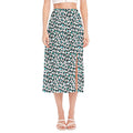 White And Teal Leopard Print Side Slit Midi Skirt