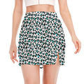 White And Teal Leopard Print Side Slit Mini Skirt