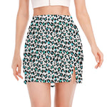 White And Teal Leopard Print Side Slit Mini Skirt